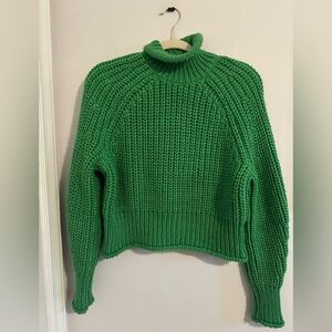 H&M Green Chunky Knit Turtleneck Sweater | Size S